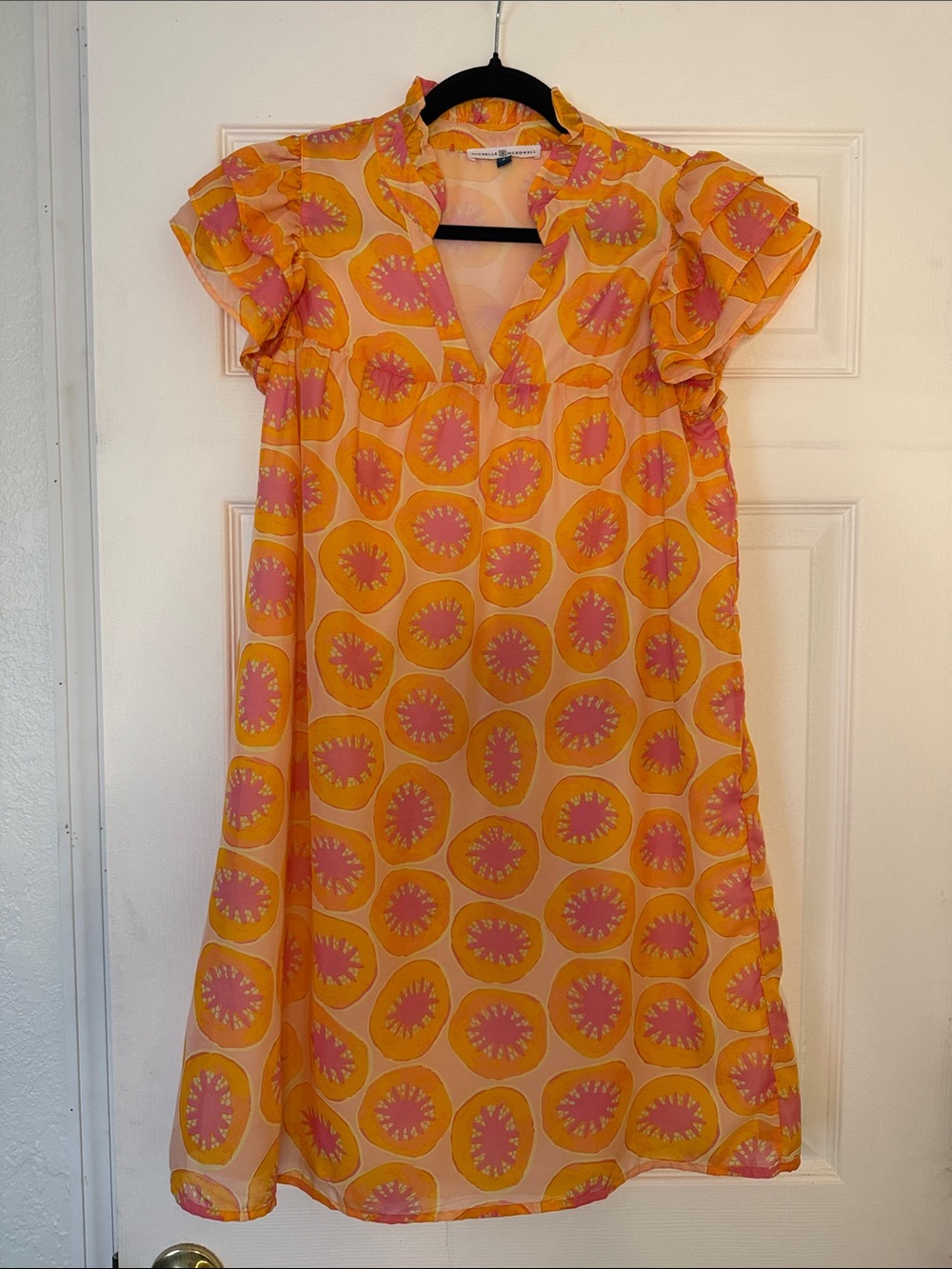 Michelle McDowell Orange Pink Ruffle Dress Size S